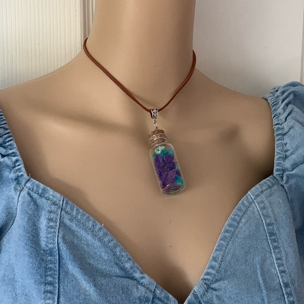 Artisan OOAK Natural boho real Flower Genuine leather Choker necklace